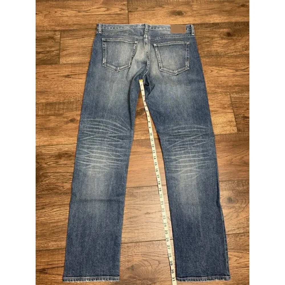 SMN USA Hunter Standard Slim Island Light Blue Distressed Denim Jeans Men 36x32
